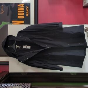Eileen Fisher Hooded Black Lightweight Anorak Raincoat L NWT